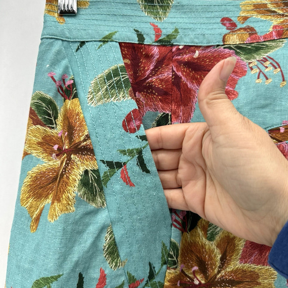 NWT Anthropologie Farm Rio Melanie Bermuda‎ Linen Shorts Sz S Blue Tropical Boho - Picture 5 of 12